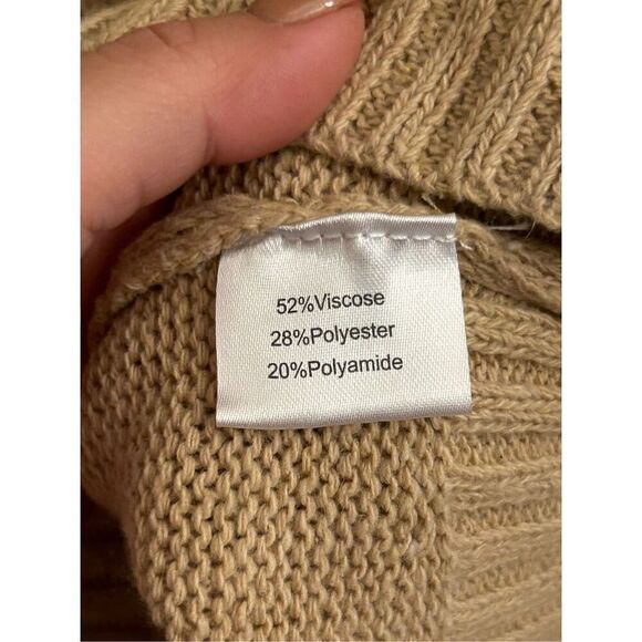 Heathmoor Cable Mock Neck Tan Boho Sweater S/M Neutral relaxed fit - Picture 4 of 6